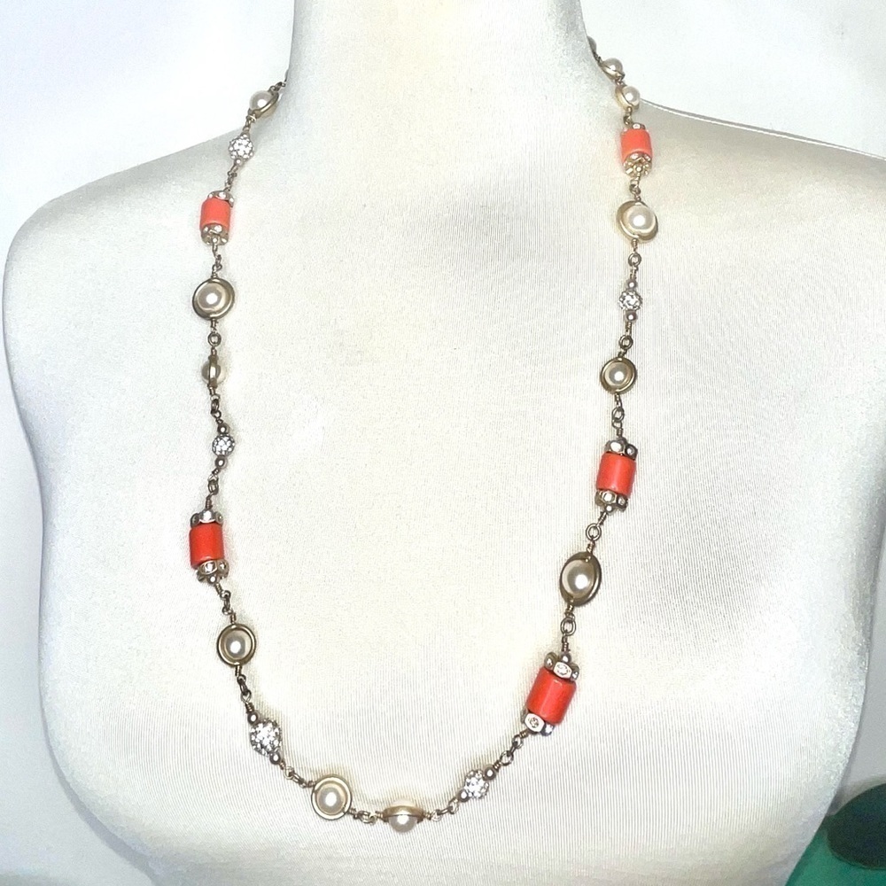 Vintage J.Crew Coral & Pearl Necklace